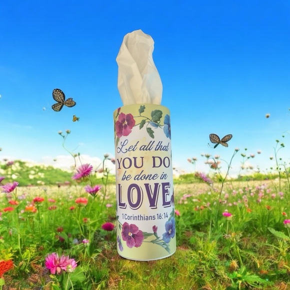 Car Tissue Cylinder with Floral Inspirational Design has 50 3ply facial tissues - Picture 1 of 16